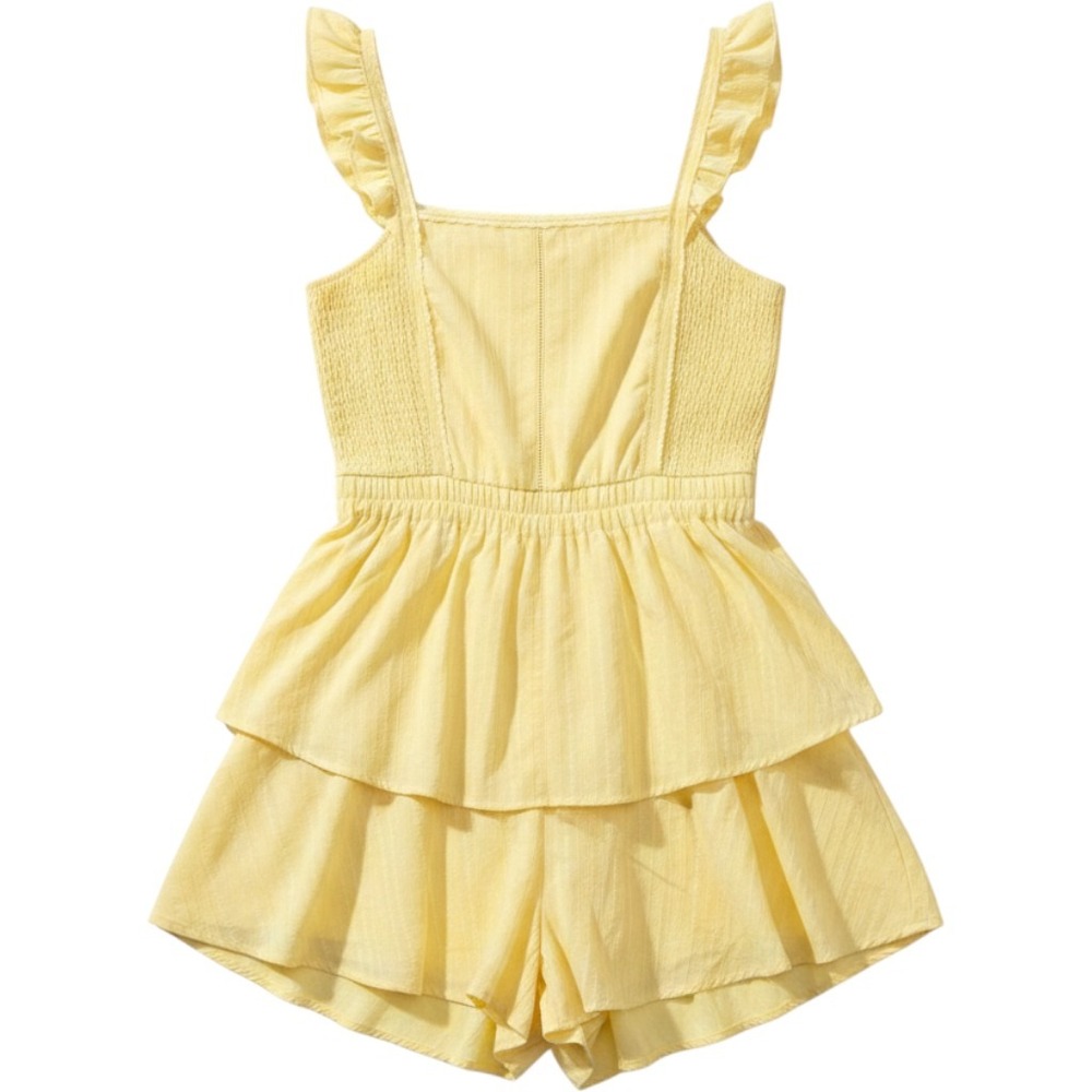 Shabby Chic Romper Womens Large Yellow Ruffle Tiered Lace Cottagecore S22D1041M